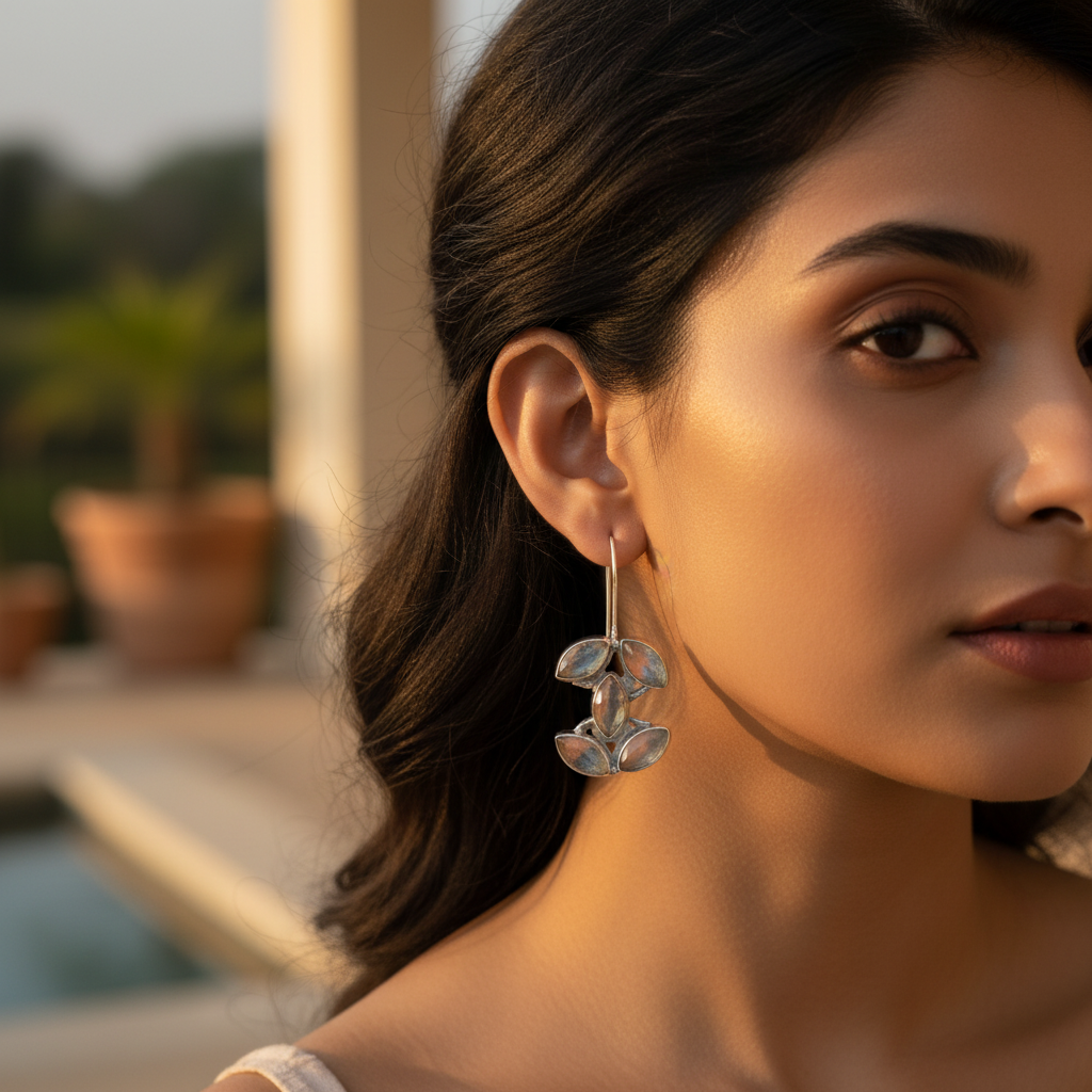 925 Silver Moonstone Leaf Earrings | For Women | Gift