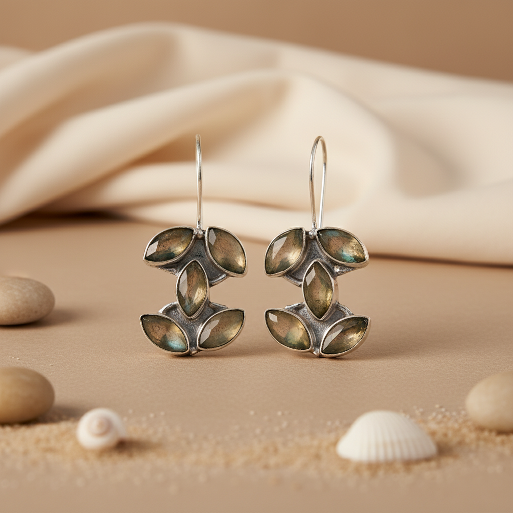 925 Silver Moonstone Leaf Earrings | For Women | Gift