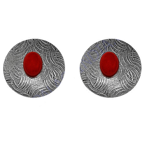 Silver Stud Earrings with Red Gemstone | Women's Jewelry Gift