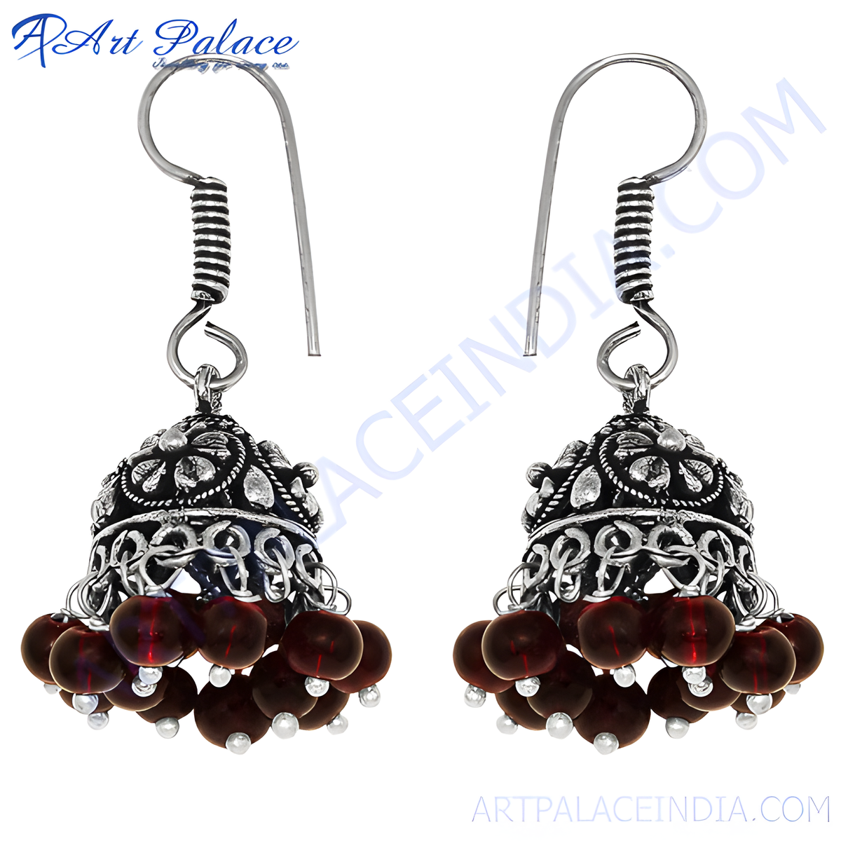Silver jhumka earrings with red beads | indian ethnic jewelry