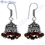 Load image into Gallery viewer, Silver Jhumka Earrings with Red Beads | Indian Ethnic Jewelry
