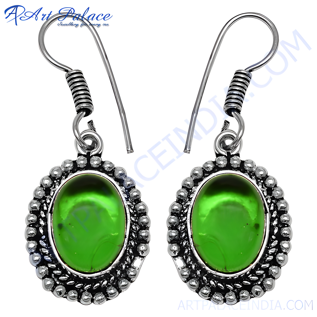 925 Silver Green Gemstone Earrings for Women | Dangle Jewelry