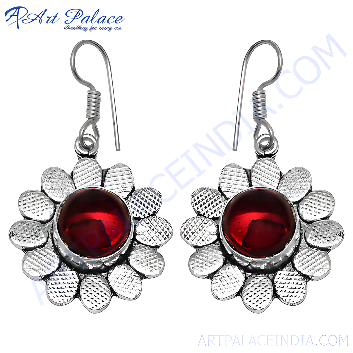 925 silver red garnet flower earrings for women | gift jewelry