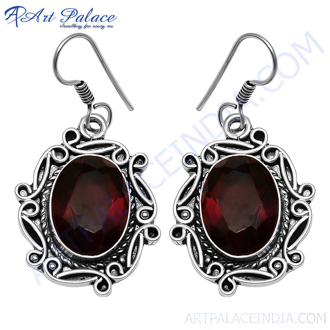 925 Silver Garnet Drop Earrings for Women | Gemstone Jewelry