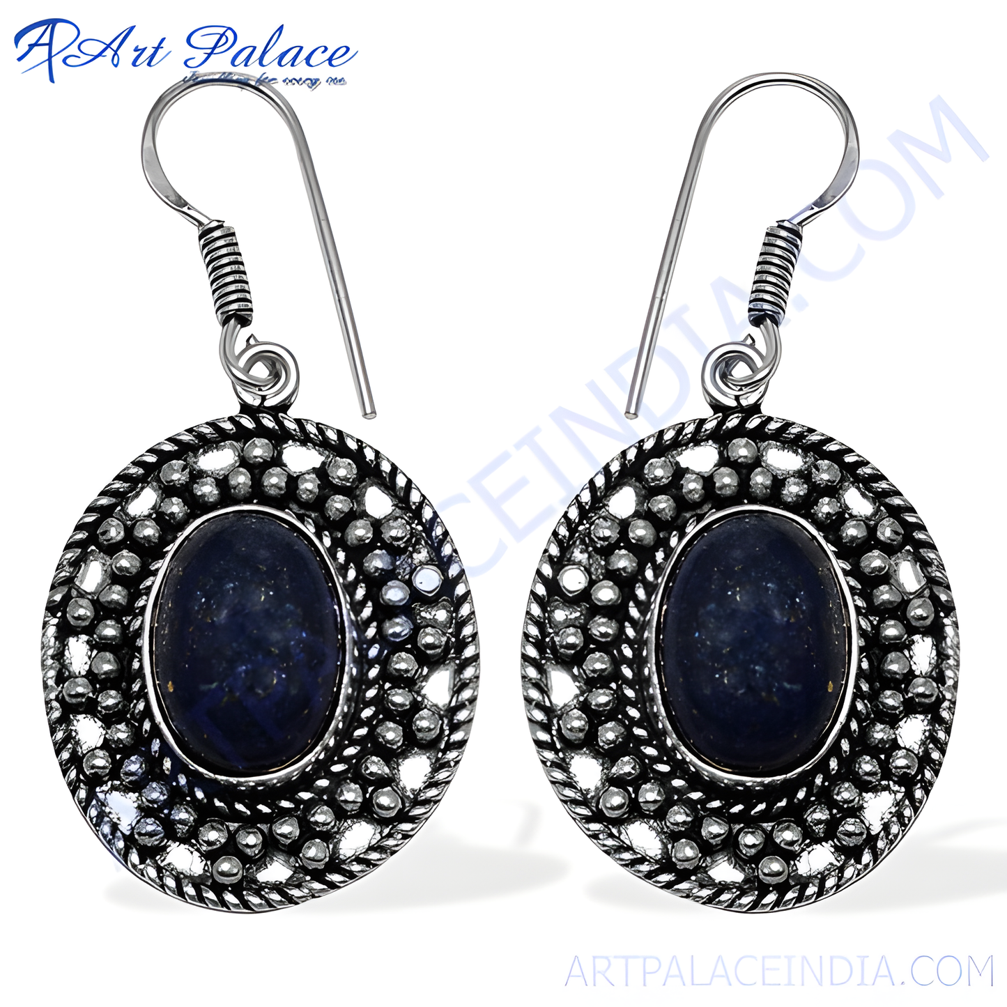 925 sterling silver dangle earrings with oval-shaped blue lapis lazuli gemstones for women.