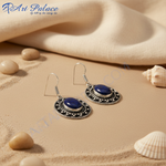 Load image into Gallery viewer, 925 sterling silver dangle earrings with oval-shaped blue lapis lazuli gemstones for women.
