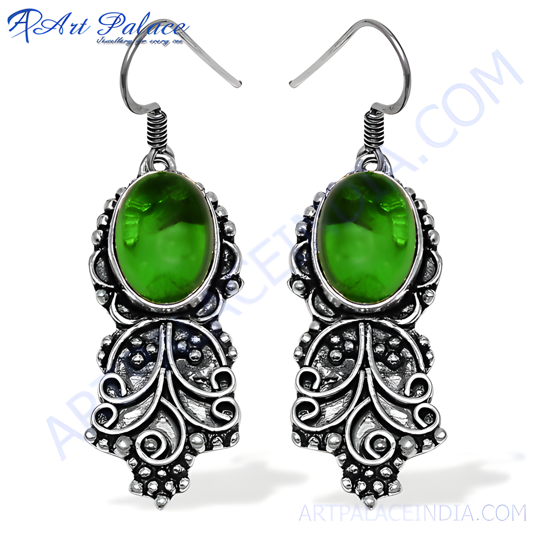 925 Silver Green Gemstone Earrings for Women | Dangle Jewelry