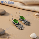 Load image into Gallery viewer, 925 sterling silver dangle earrings with oval green gemstone center for women
