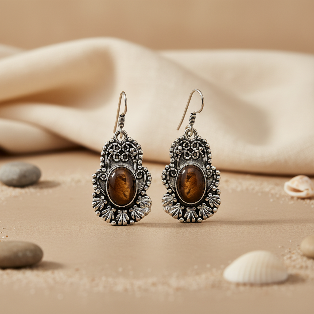925 Sterling Silver Tiger Eye Earrings for Women | Dangle Jewelry