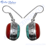 Load image into Gallery viewer, Silver Red Coral &amp; Turquoise Drop Earrings | Women&#39;s Jewelry
