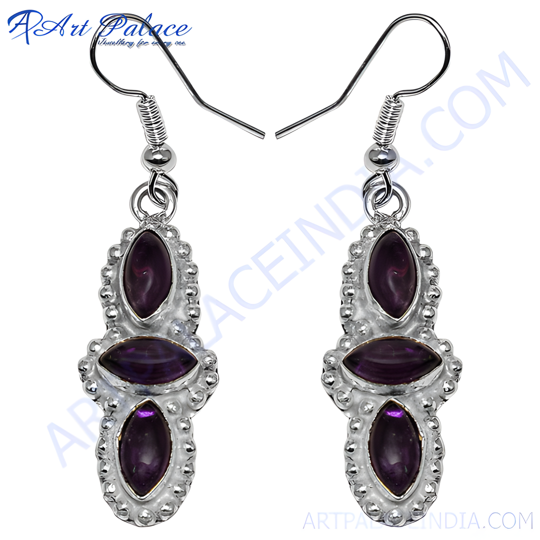 925 Silver Amethyst Drop Earrings for Women | Gemstone Jewelry