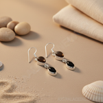 Load image into Gallery viewer, 925 Silver Smoky Quartz &amp; Onyx Drop Earrings for Women
