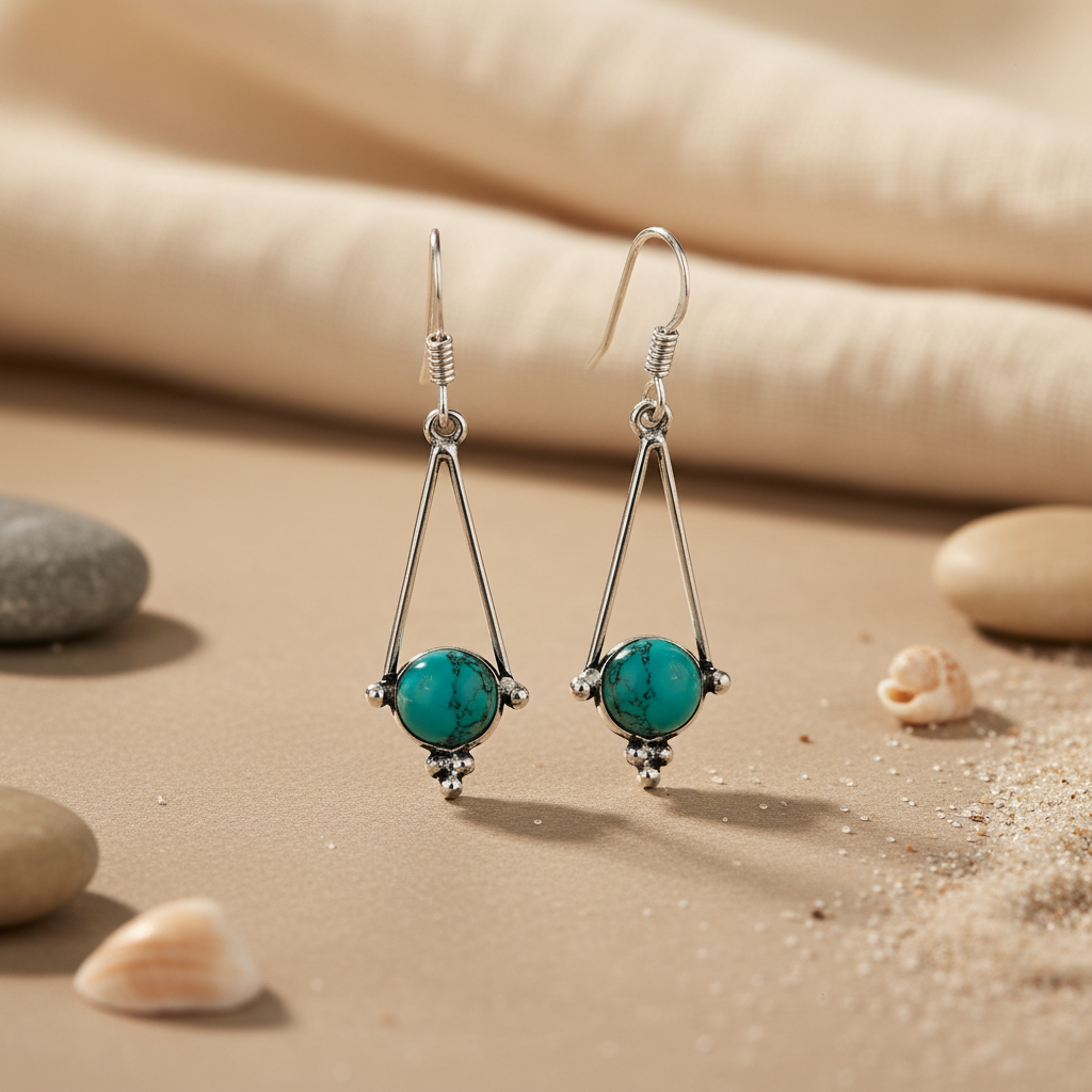 925 Silver Turquoise Earrings | Triangle Drop Earrings for Women
