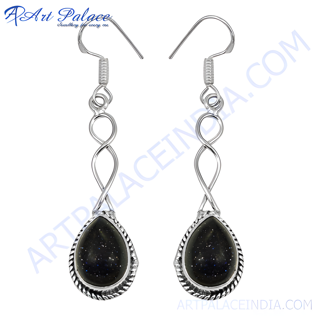 925 Silver Blue Sandstone Drop Earrings for Women | Gift