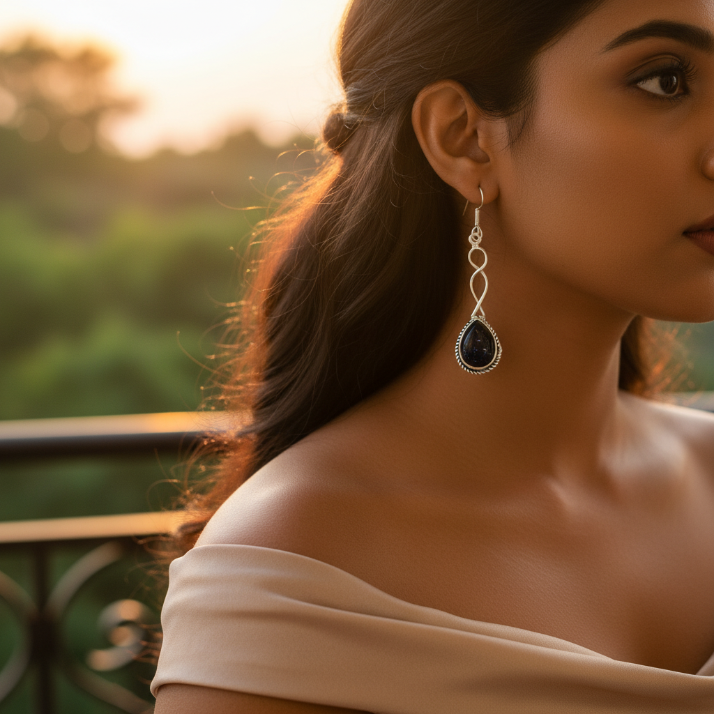 925 Silver Blue Sandstone Drop Earrings for Women | Gift