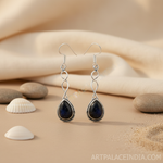 Load image into Gallery viewer, 925 sterling silver drop earrings with blue sandstone teardrop gemstones, ideal for women
