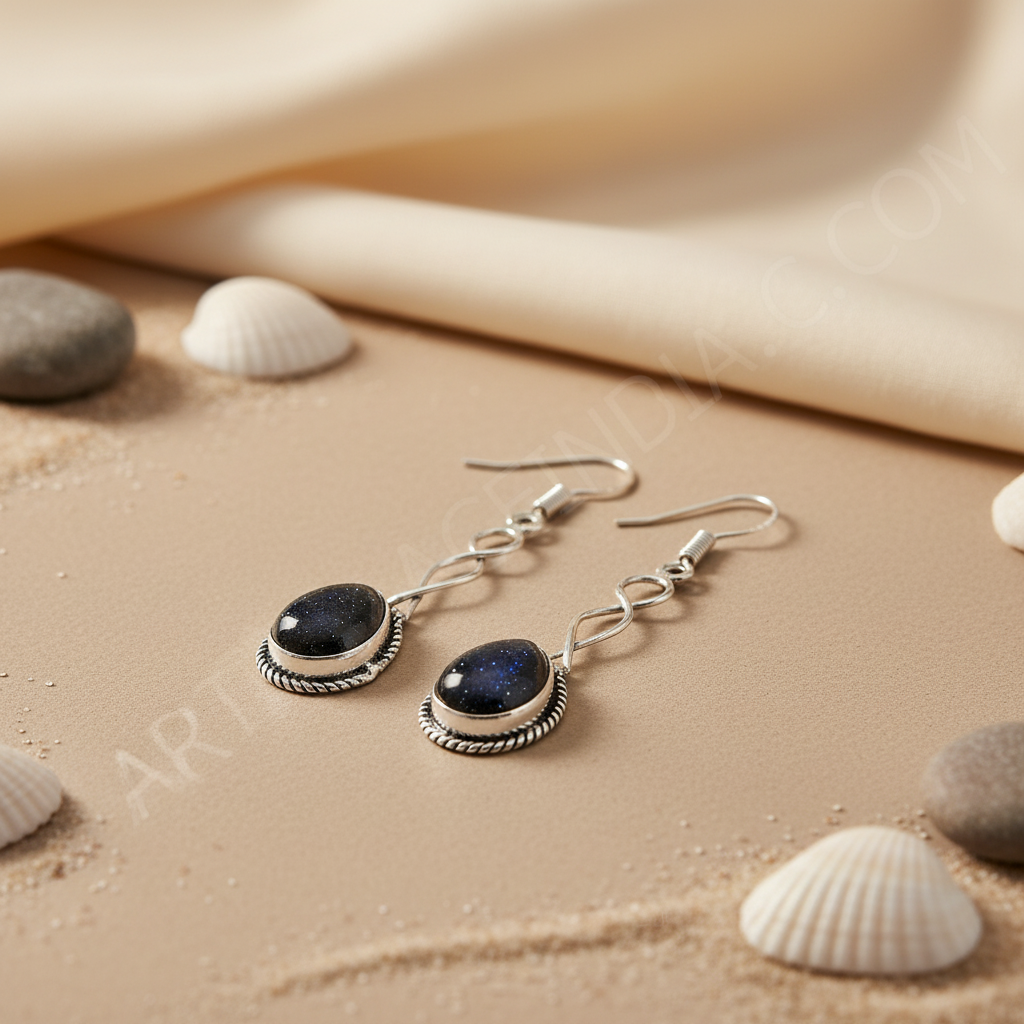 925 Silver Blue Sandstone Drop Earrings for Women | Gift
