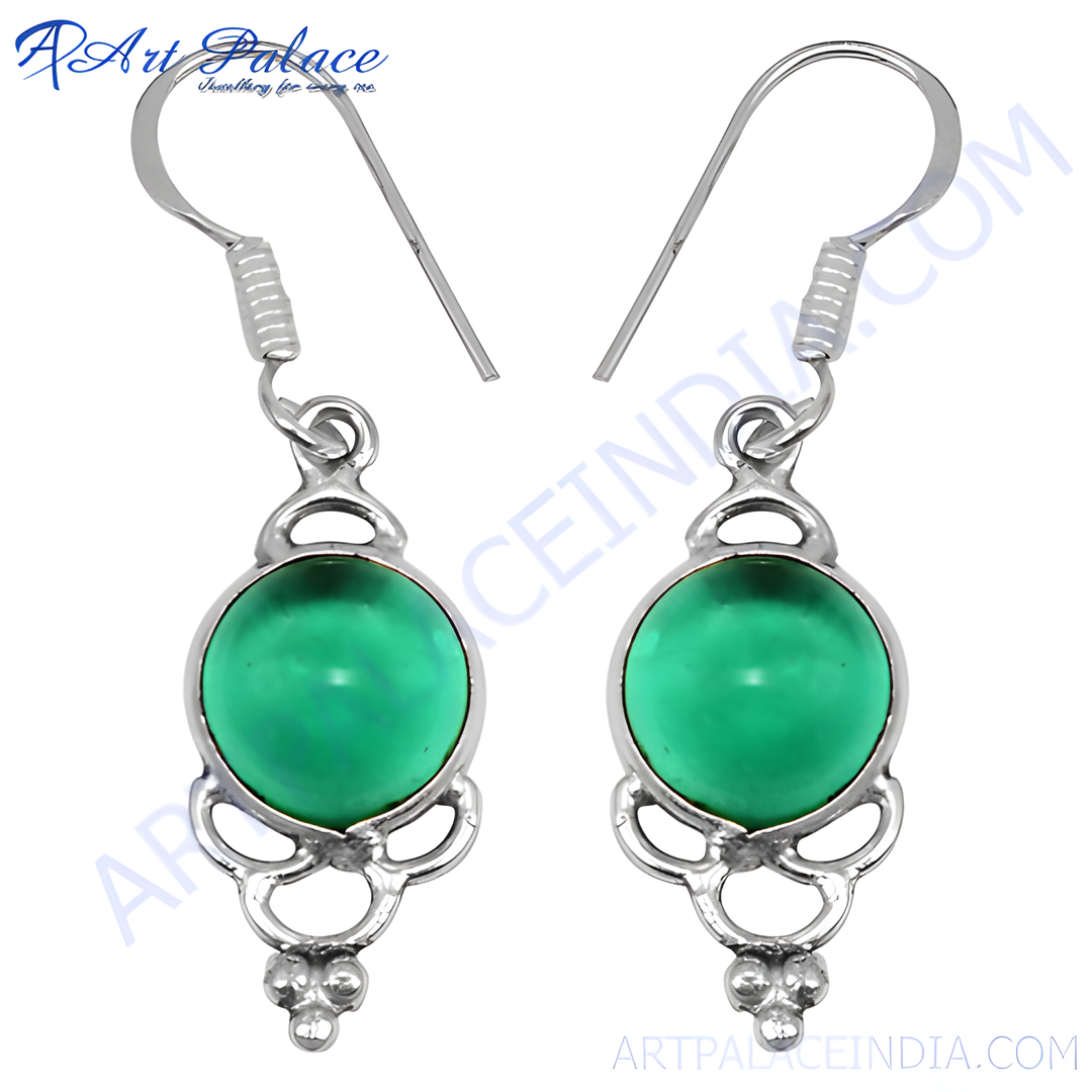 925 Silver Green Gemstone Drop Earrings for Women | Gift