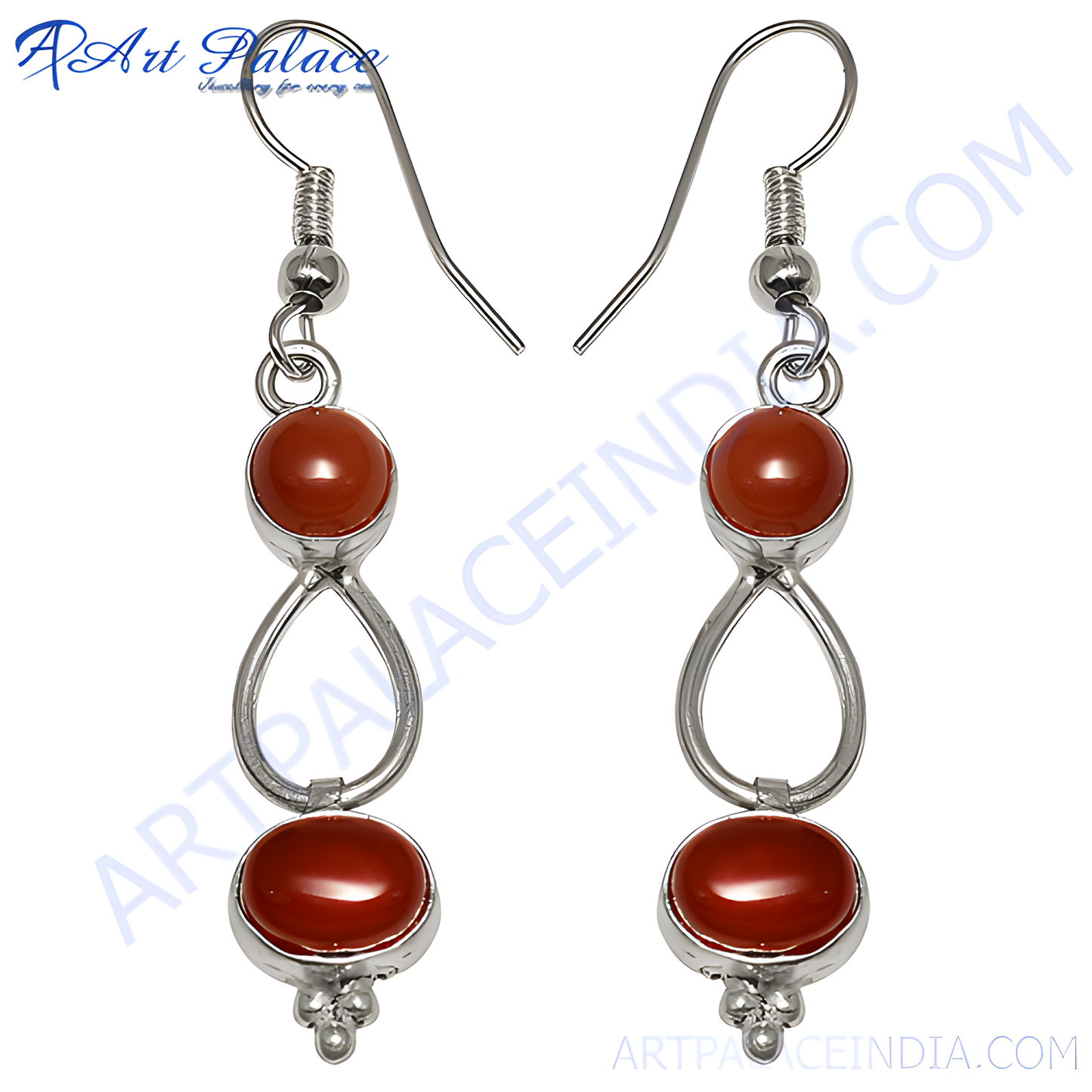 925 sterling silver drop earrings with oval shaped carnelian gemstones.