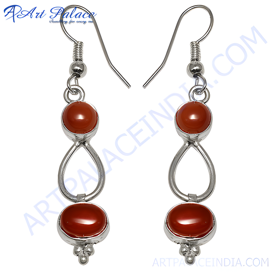 925 sterling silver drop earrings with oval shaped carnelian gemstones.