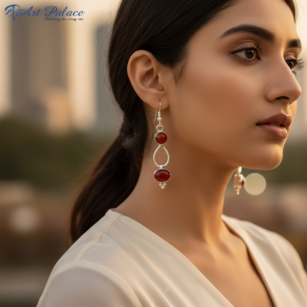 925 Silver Carnelian Drop Earrings for Women | Gemstone Jewelry