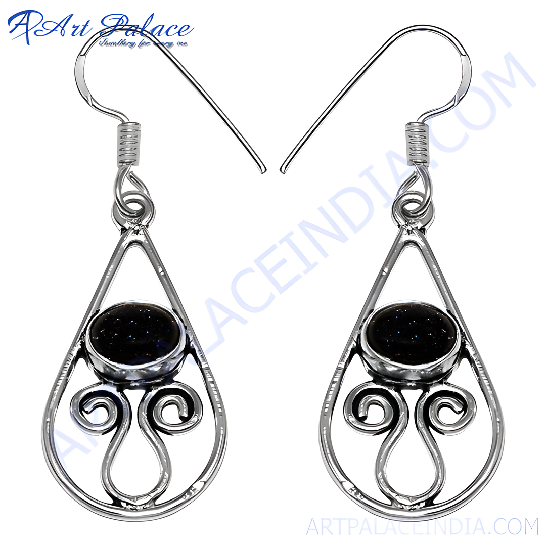 925 Silver Blue Sandstone Teardrop Earrings for Women