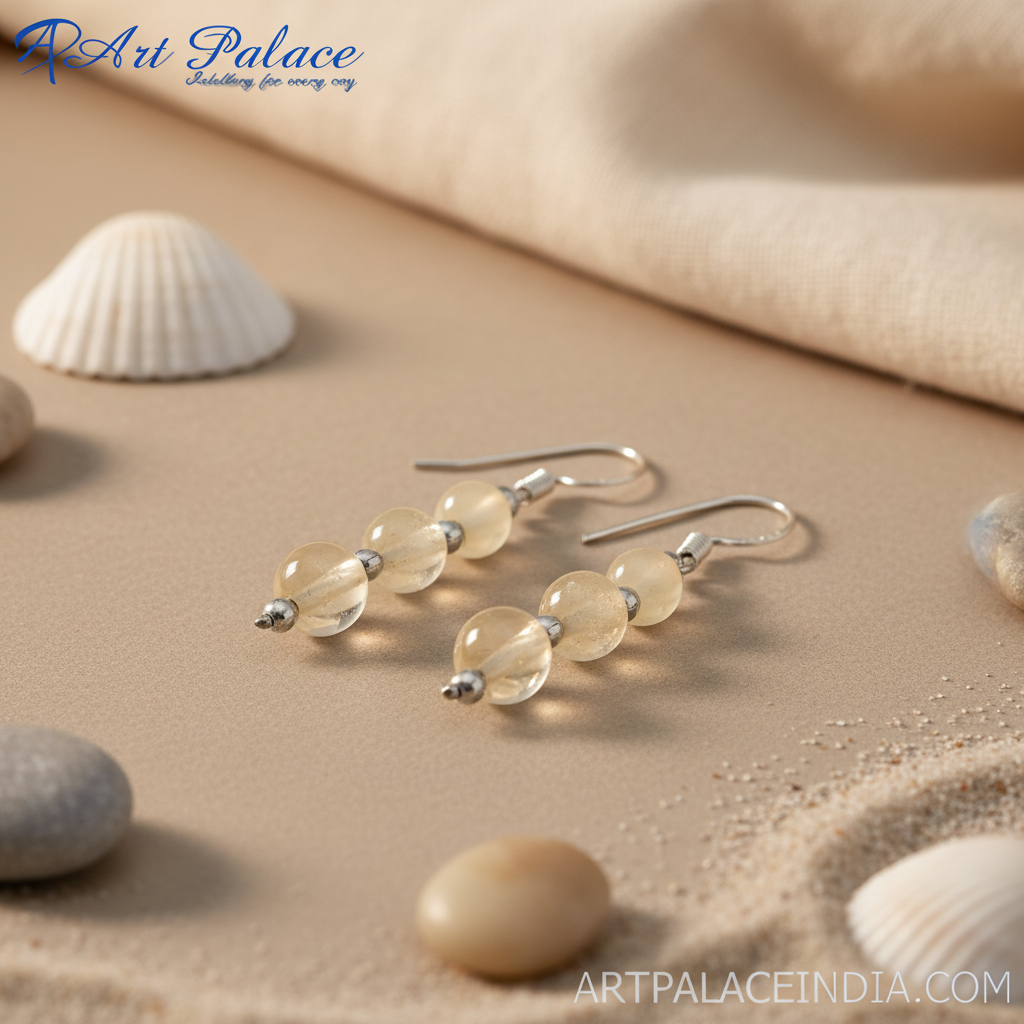 Beaded dangle earrings with light gemstones and silver hooks, perfect for everyday elegance.
