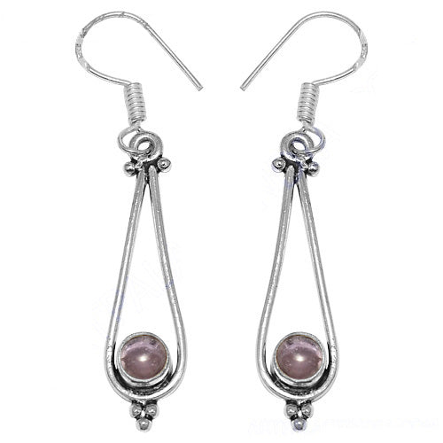 925 Silver Teardrop Earrings with Pink Gemstone for Women
