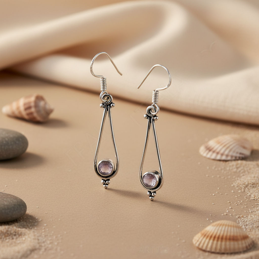 925 Silver Teardrop Earrings with Pink Gemstone for Women