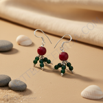 Load image into Gallery viewer, Silver drop earrings featuring red and green gemstones; a perfect gift for her
