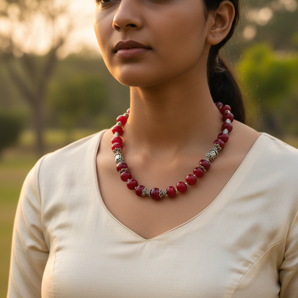 Red Beaded Necklace for Women | Statement Jewelry