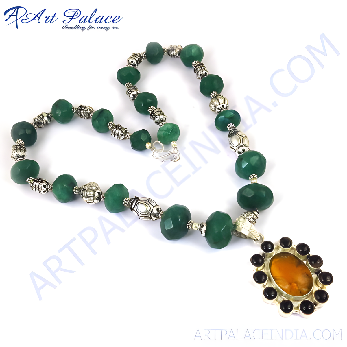 Green jade bead necklace for women | gemstone jewelry gift