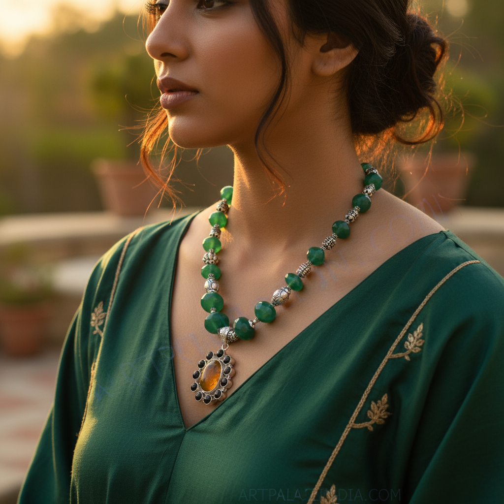 Green Jade Bead Necklace for Women | Gemstone Jewelry Gift