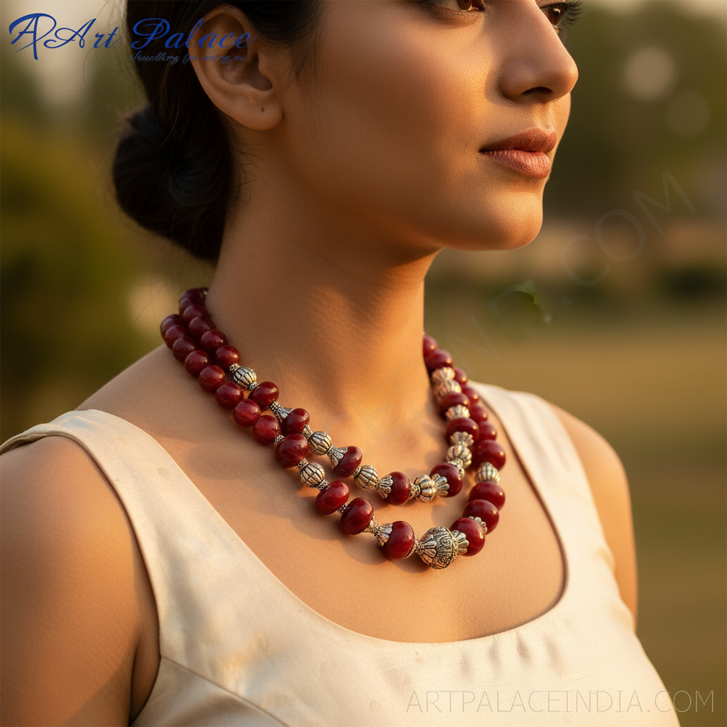 Red Stone Bead Necklace for Women | Statement Jewelry Gift