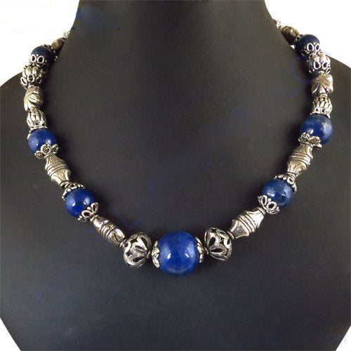 Blue gemstone beaded necklace | sterling silver | women's jewelry