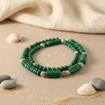 Load image into Gallery viewer, A malachite bead necklace featuring green gemstone beads and silver accents, showcasing a natural and elegant design.
