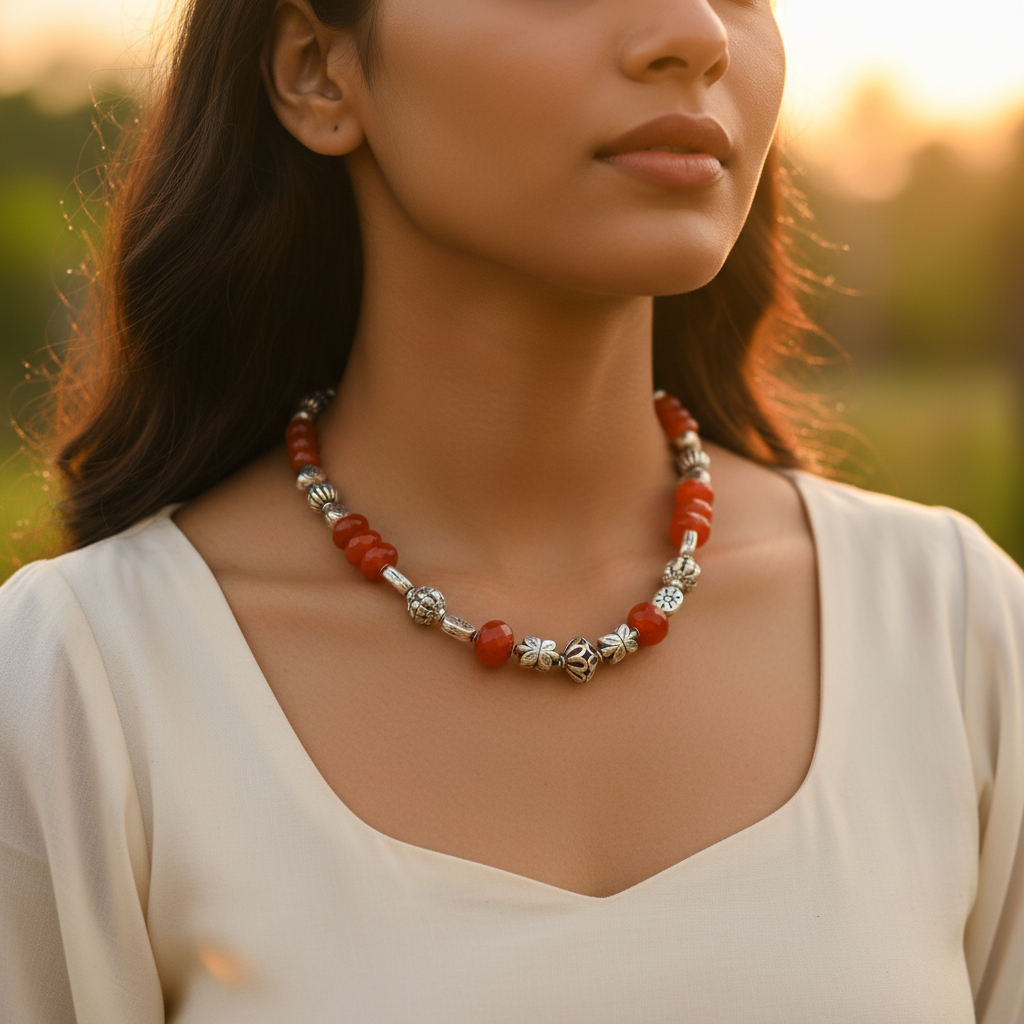 Red Gemstone Beaded Necklace for Women | Fashion Jewelry