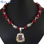 Load image into Gallery viewer, Red Agate Bead &amp; Silver Pendant Necklace | Women&#39;s Jewelry Gift
