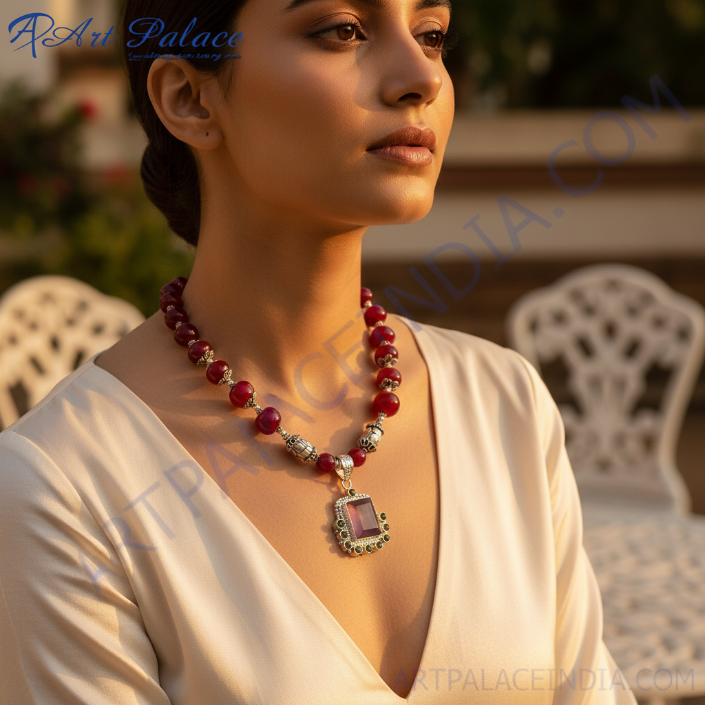 Red Agate Bead & Silver Pendant Necklace | Women's Jewelry Gift