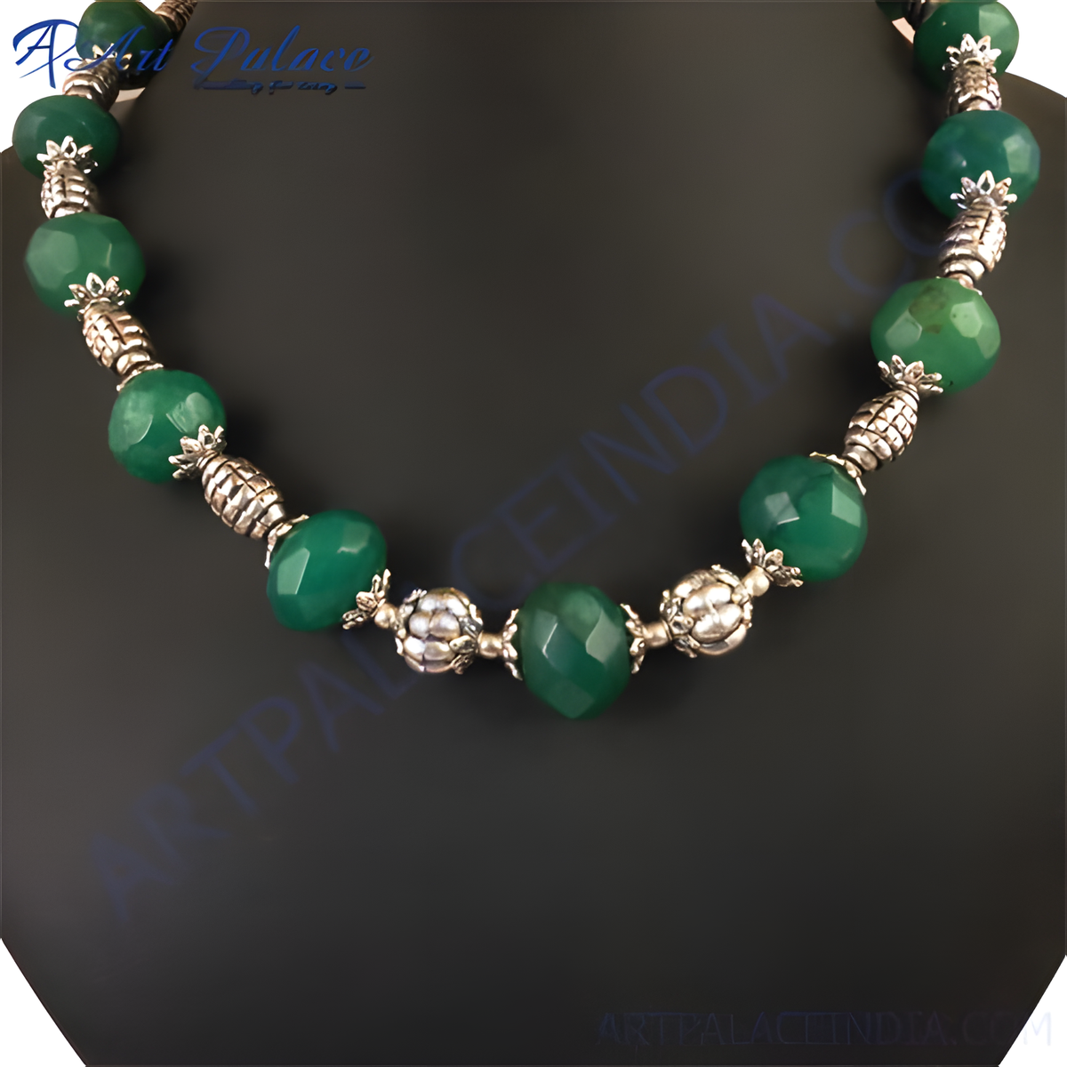 Green agate bead necklace | sterling silver | women's jewelry