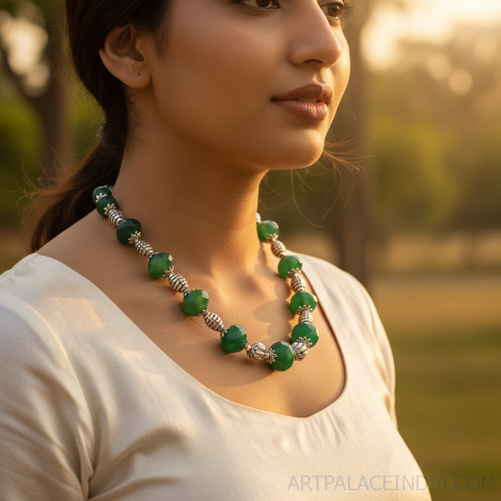 Green Agate Bead Necklace | Sterling Silver | Women's Jewelry