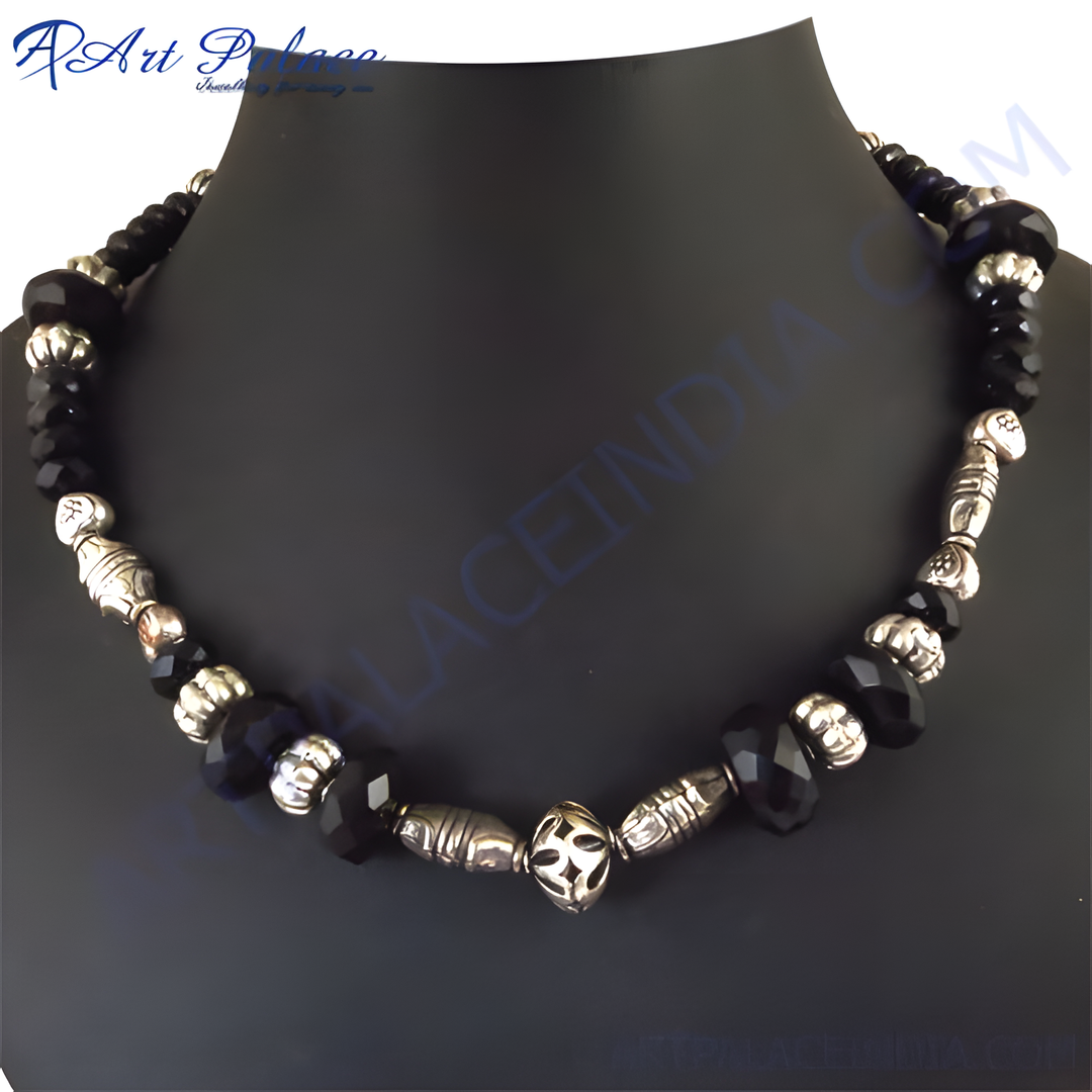 Black Onyx Bead Necklace for Women | Silver Accent Jewelry
