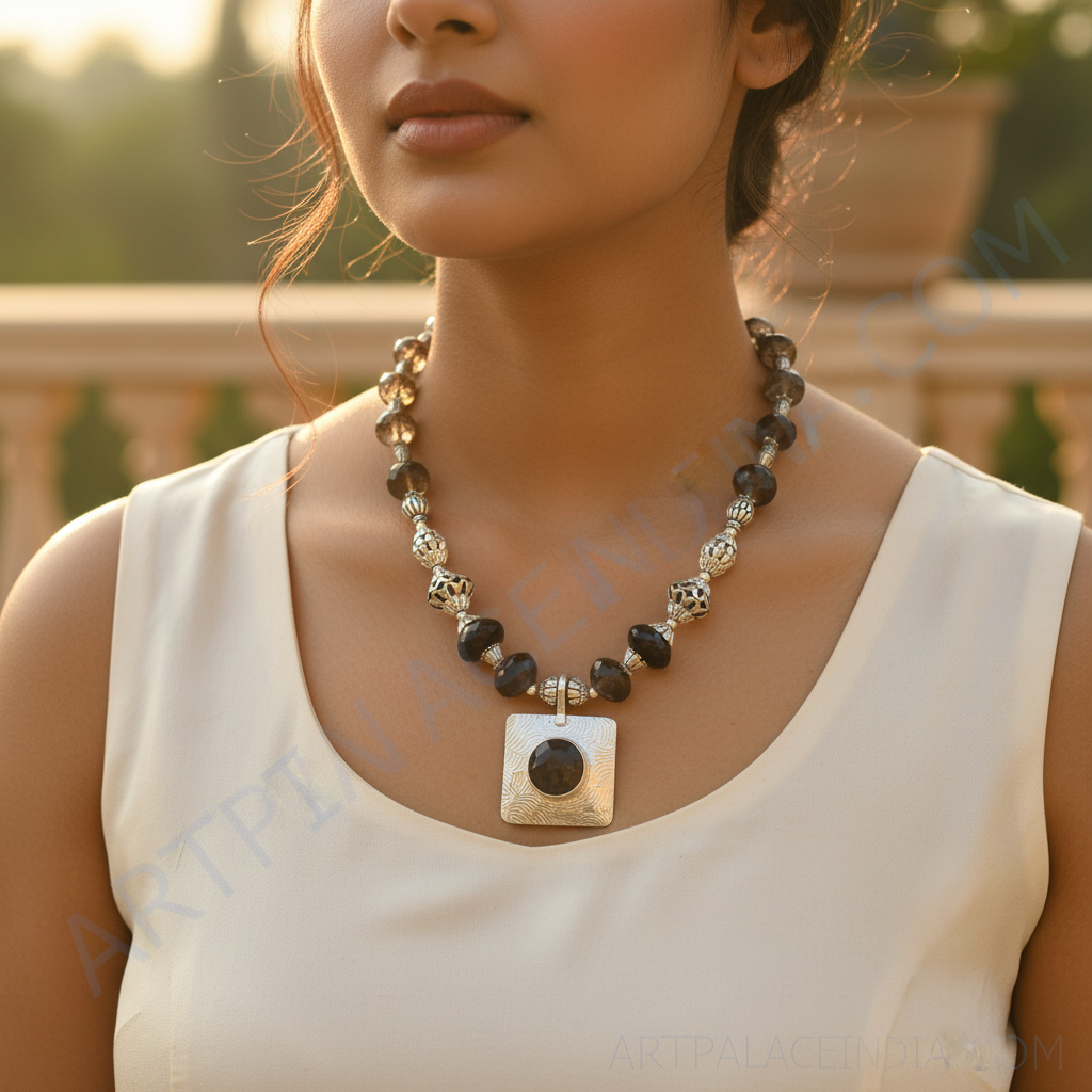 Smoky Quartz Bead Necklace | 925 Silver | Women's Fashion Jewelry