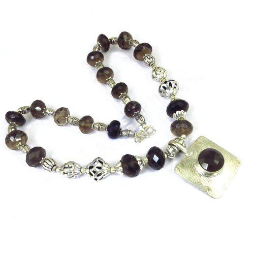 Smoky quartz bead necklace | 925 silver | women's fashion jewelry