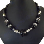 Load image into Gallery viewer, Black Onyx Bead Necklace | Silver Accents | Women's Jewelry Gift
