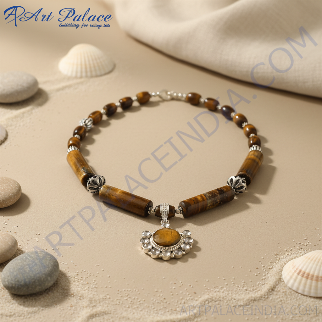 Brown tiger eye stone bead necklace with a matching pendant, perfect for any occasion