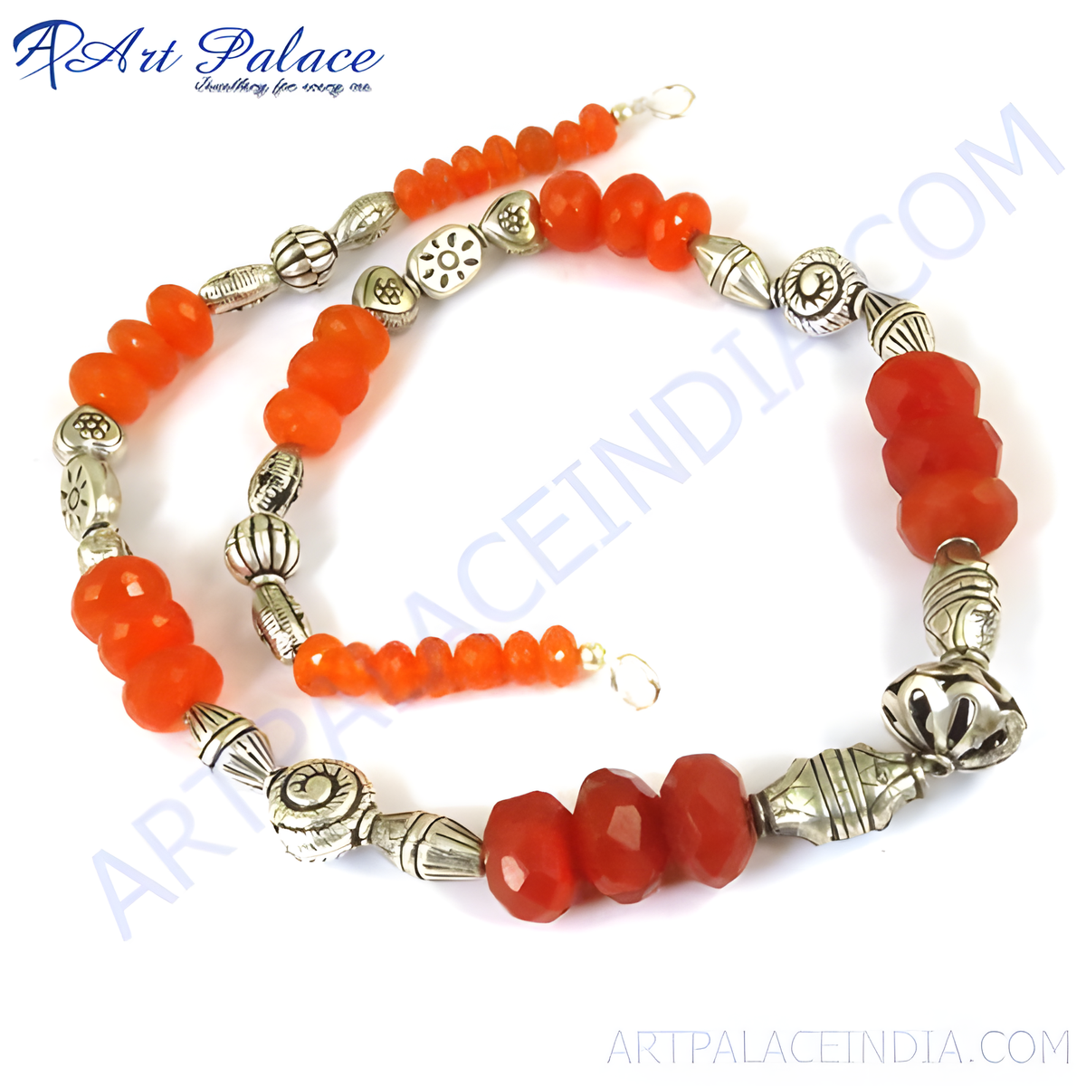 Red carnelian bead necklace | 925 silver | women's jewelry
