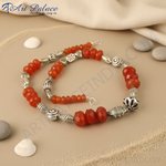Load image into Gallery viewer, Red carnelian bead necklace with 925 sterling silver accents. A necklace with red gemstone beads.
