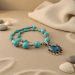 Load image into Gallery viewer, Turquoise Bead Necklace with Blue Gemstone Pendant | For Women
