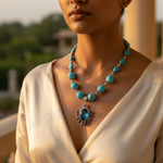 Load image into Gallery viewer, Turquoise Bead Necklace with Blue Gemstone Pendant | For Women
